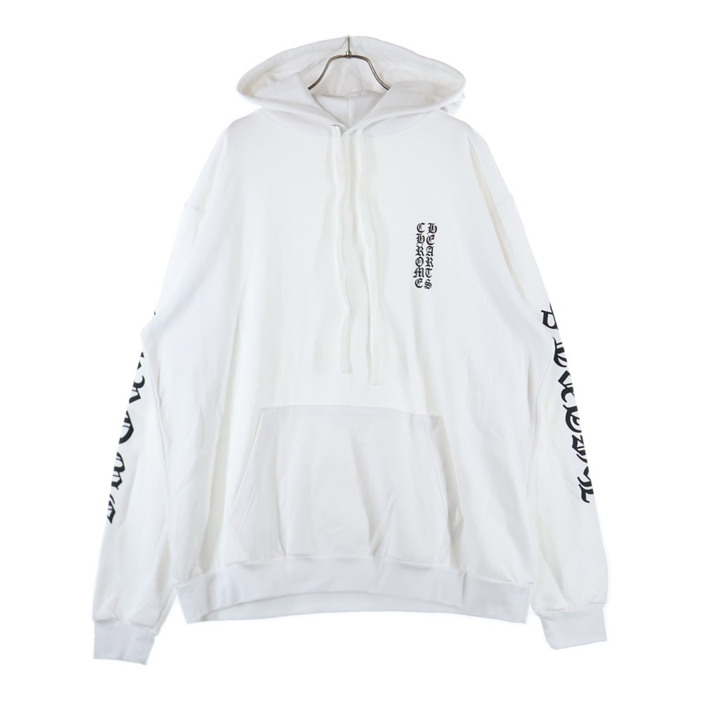 CHROME HEARTS クロムハーツ SWTSHRT PLVR バーティカルロゴ 袖プリントプルオーバースウェットパーカー フーディ ホワイト拍卖
