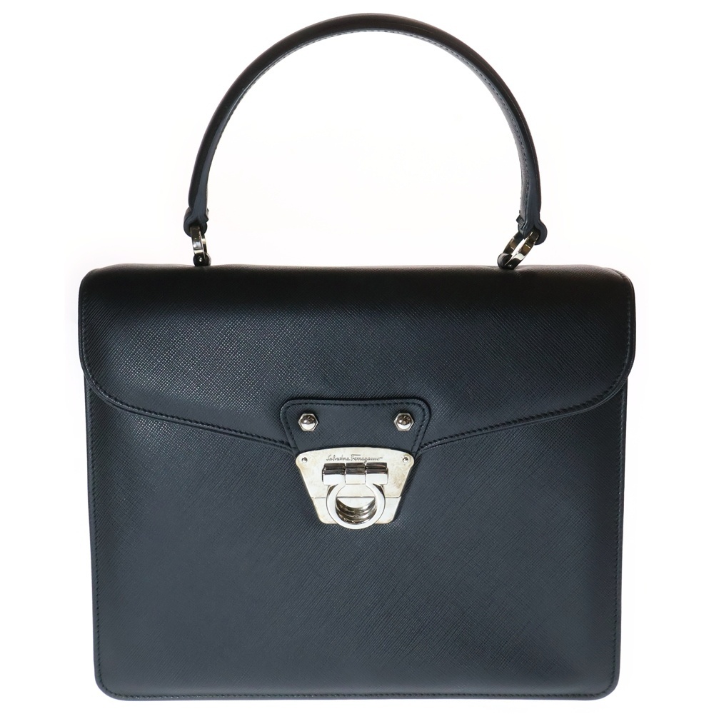 Salvatore Ferragamo サルヴァトーレ フェラガモ ガンチーニ レザー 2WAY ハンド ショルダーバッグ シルバー金具 ブラック拍卖