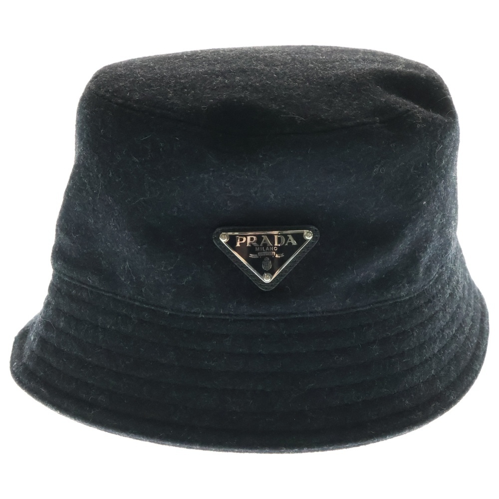 PRADA プラダ 三角プレート トライアングルロゴ ウール バケットハット ブラック拍卖