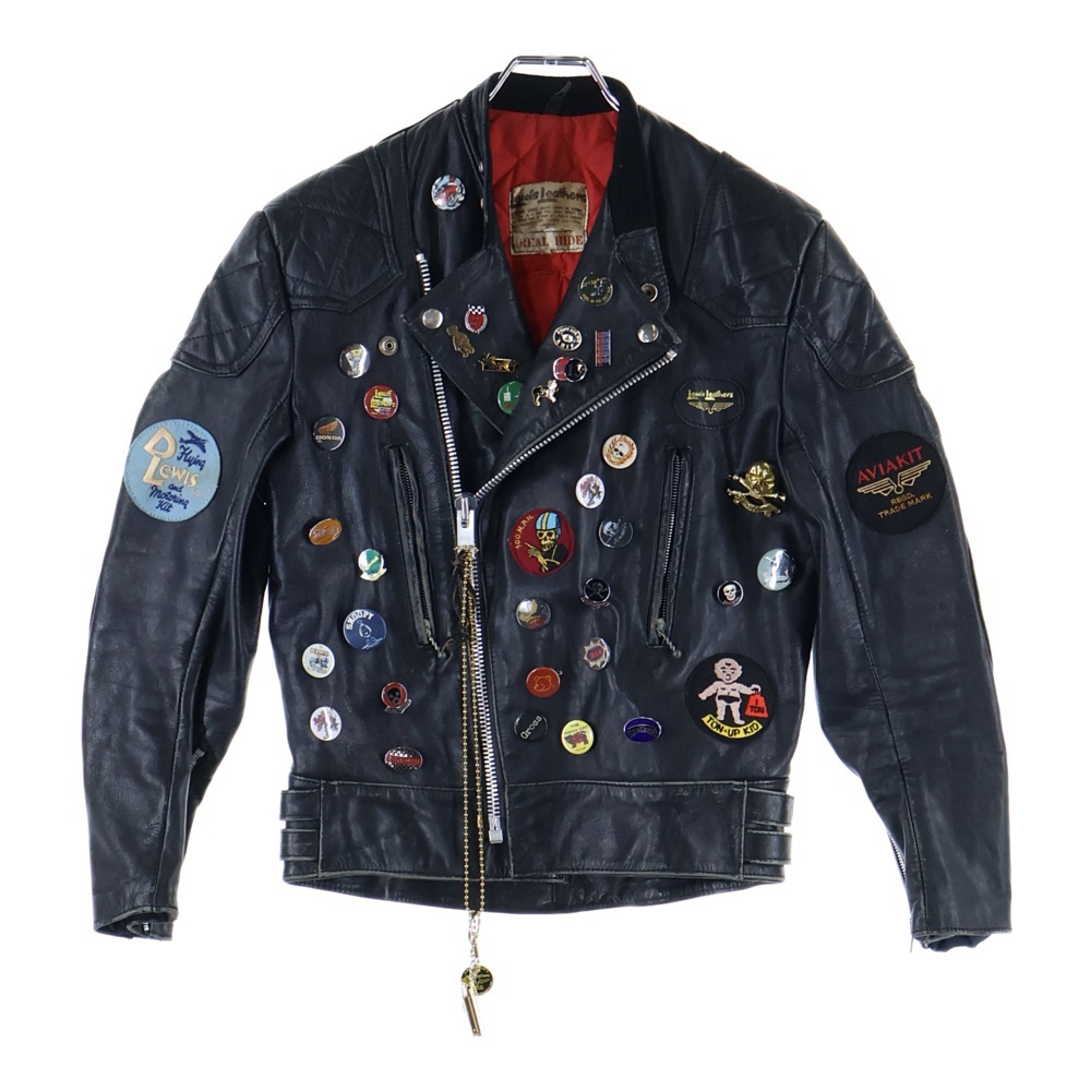 Lewis Leathers ルイスレザー 70S SUPER MONZA スーパーモンザ カスタム ダブルライダース ジャケット ピンバッジ ワッペン ブラック拍卖