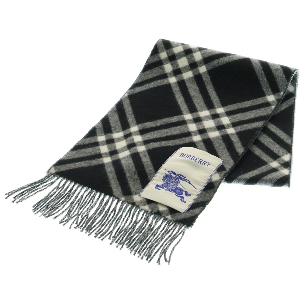 BURBERRY バーバリー マフラー カシミア チェック ブラック×ホワイト拍卖