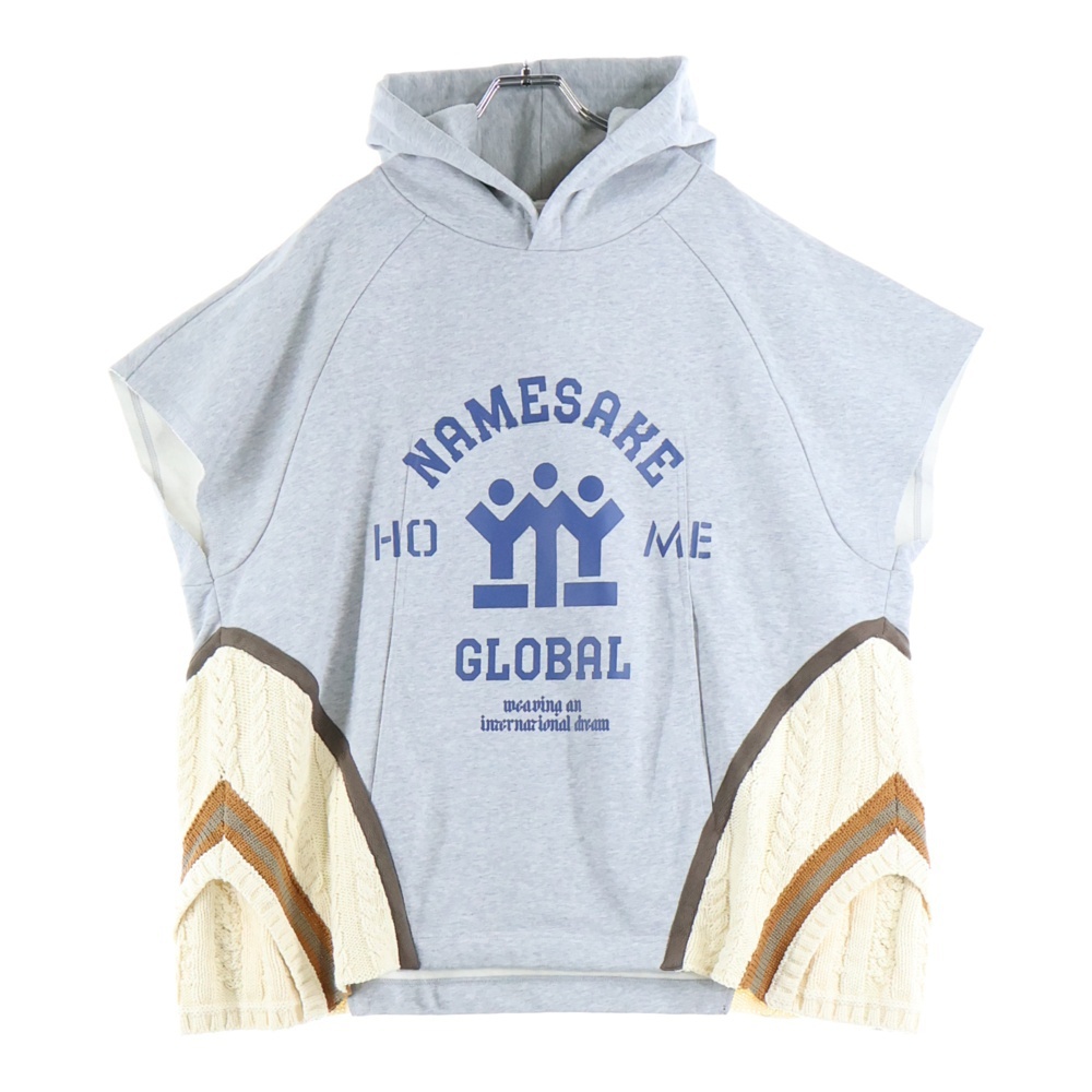 ナメサケ 23AW IVY SLEEVELESS HOODIE フロントプリント スウェットニット切替デザイン スリーブレスプルオーバーパーカー フーディー拍卖