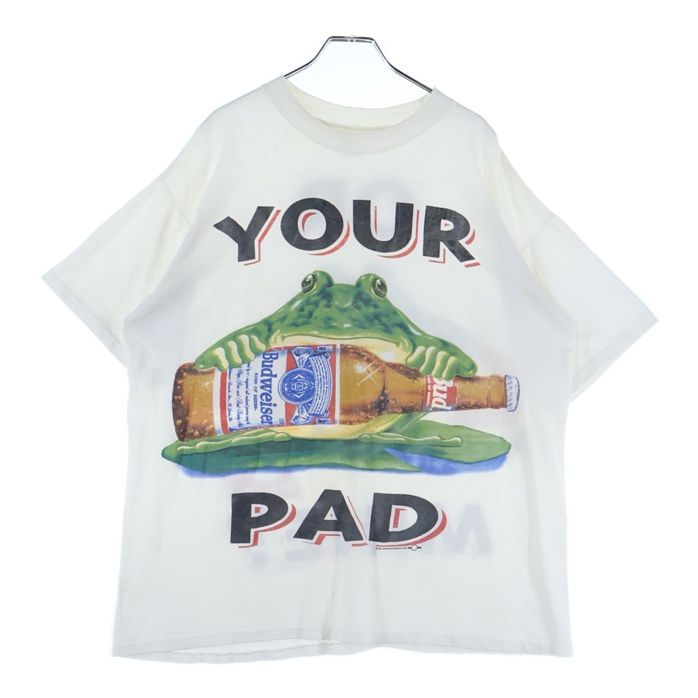 VINTAGE ヴィンテージ 90s BUDWEISER YOUR PAD OR MINE? 1995 バドワイザー ビール カエル 両面プリント 半袖Tシャツ カットソー ホワイト拍卖