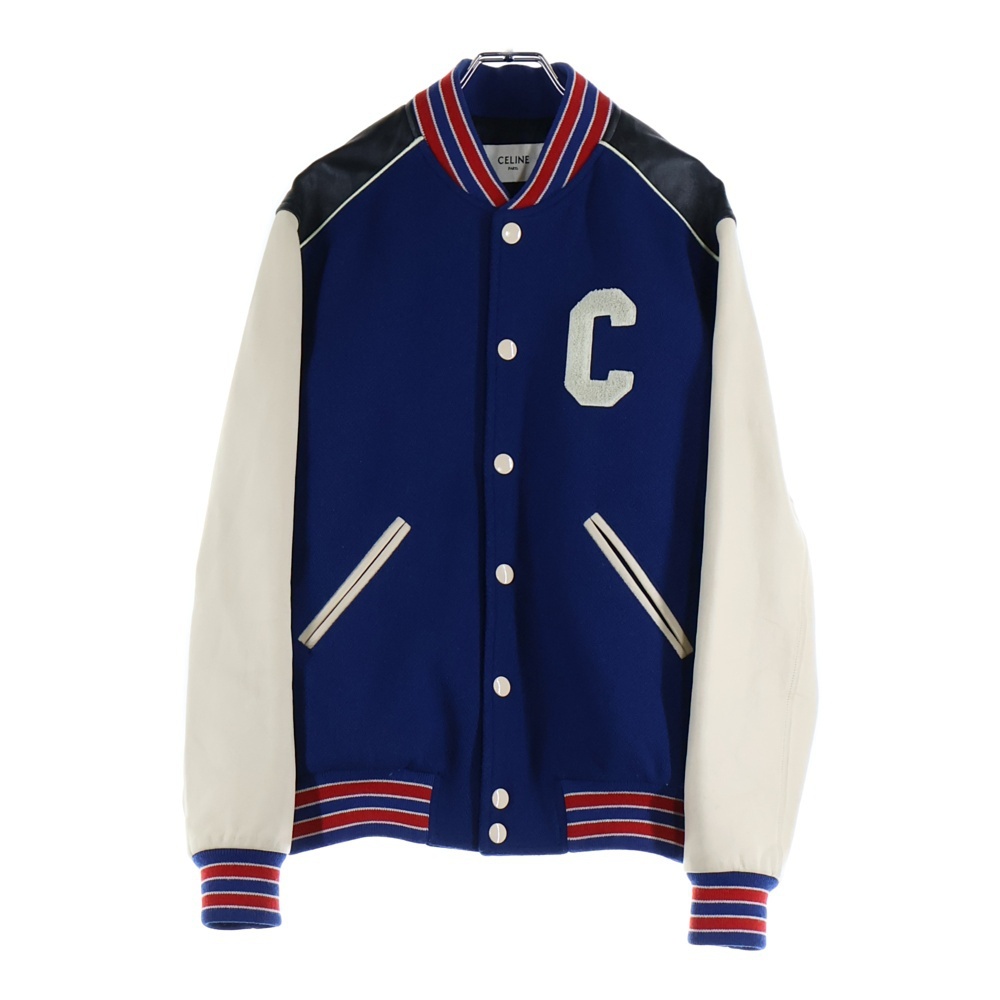 CELINE セリーヌ 22SS Classic Wool Teddy Jacket Cワッペンロゴ クラシックウール テディジャケット ブルー/ホワイト 2V56D896C拍卖