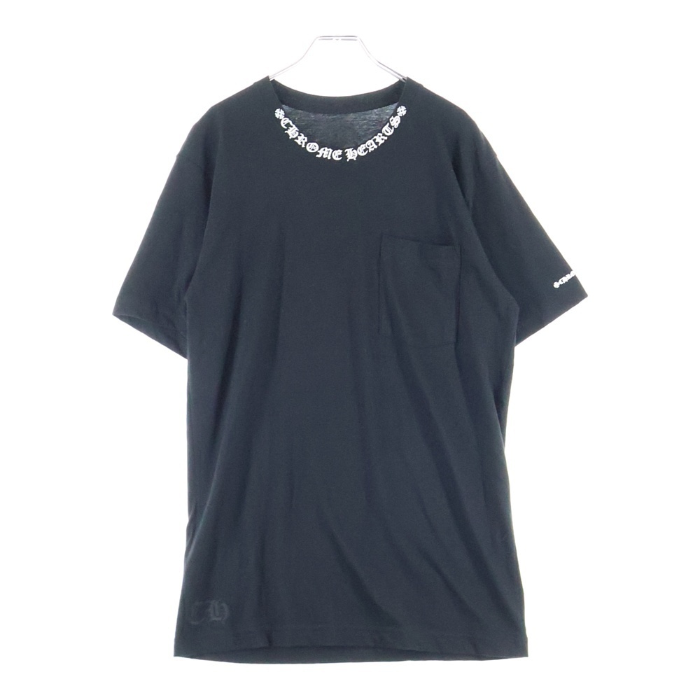 CHROME HEARTS クロムハーツ NECK LOGO S/S TEE ネック ロゴプリントTシャツ 半袖カットソー ブラック/ホワイト拍卖