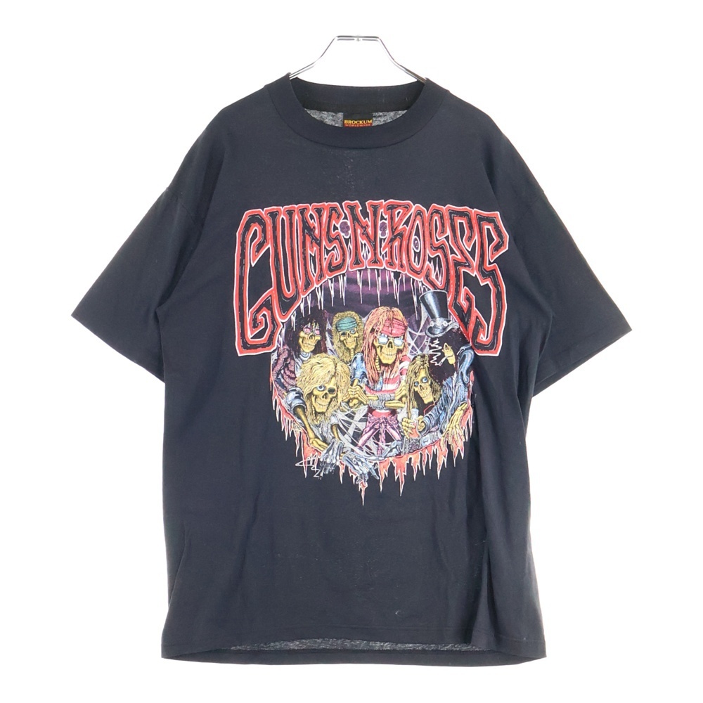 VINTAGE ヴィンテージ 90s GUNS N' ROSES 1992 USE YOUR ILLUSION TOUR BROCKUM ガンズアンドローゼス フロントロゴ 半袖Tシャツ ブラック拍卖