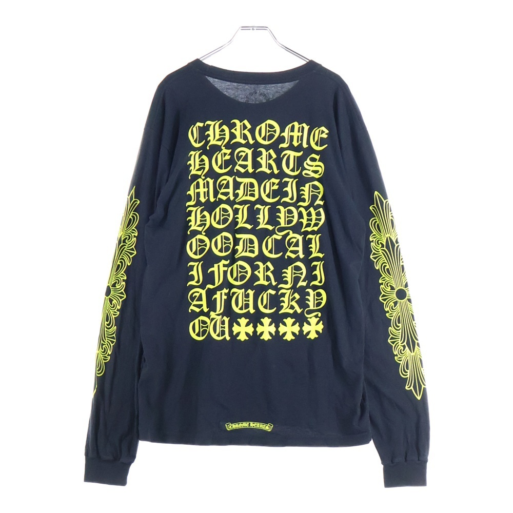 クロムハーツ CH PLUS フロントCHプラスプリント 袖フローラルクロスプリント クルーネック ロングスリーブ長袖Tシャツ ブラック/イエロー拍卖