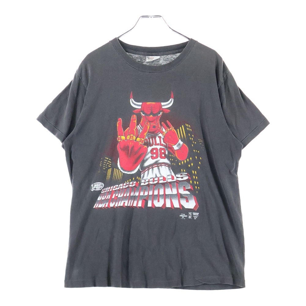 VINTAGE ヴィンテージ 90s NBA CAMPIONS シカゴブルズ NBA優勝記念 クルーネック 半袖Tシャツ カットソー ブラック拍卖