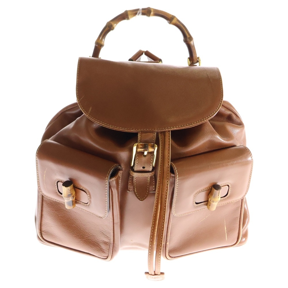 GUCCI グッチ バンブー リュックサック バックパック ブラウン レザー ゴールド金具 32058拍卖
