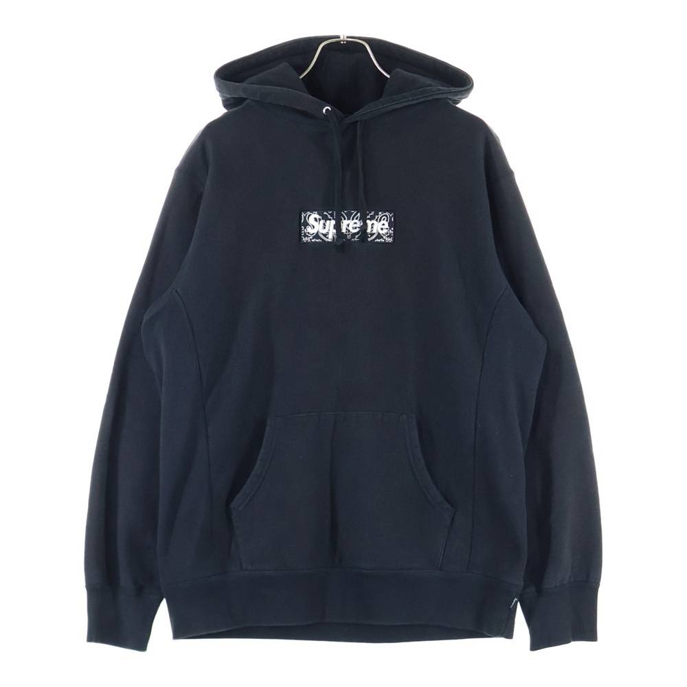 シュプリーム 19AW Bandana Box Logo Hooded Sweatshirt バンダナボックスロゴ プルオーバースウェットパーカー フーディー ブラック拍卖