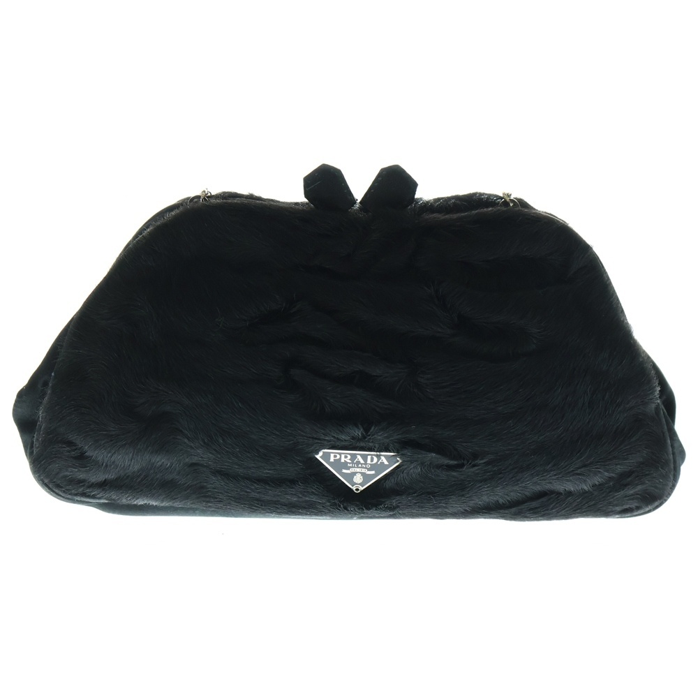 PRADA プラダ がま口 チェーンポーチ ハンドバッグ ミニバッグ ブラック ハラコ拍卖