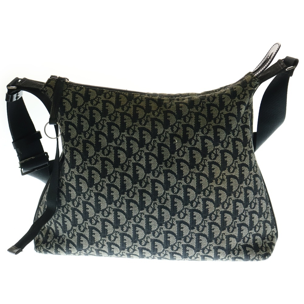 Christian Dior クリスチャンディオール トロッター総柄ジャガード キャンバス ショルダーバッグ シルバー金具 ブラック拍卖