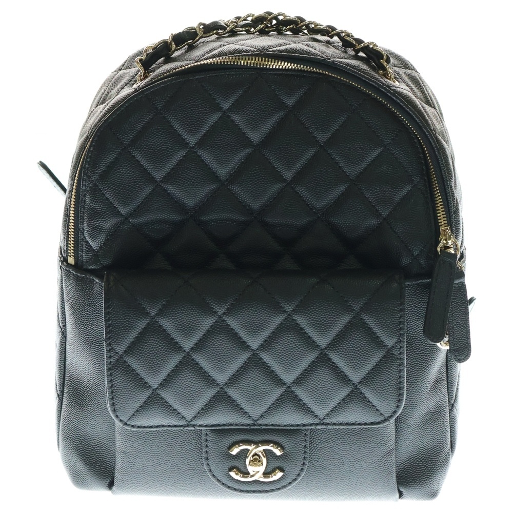 CHANEL シャネル マトラッセ バックパック リュックサック ブラック ゴールド金具 キャビアスキン拍卖