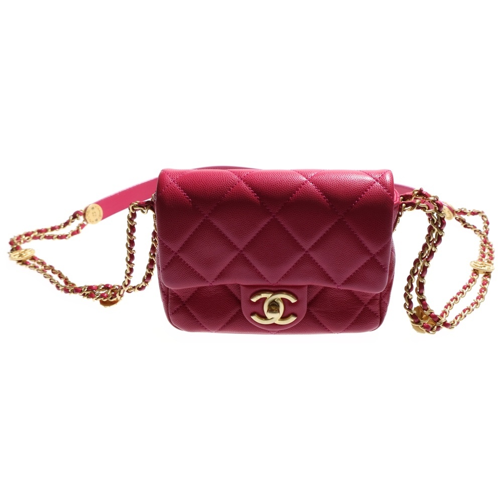 CHANEL シャネル ミニマトラッセ16 Sフラップ Sチェーンショルダーバッグ ミニバッグ キャビアスキン ピンク ゴールド金具拍卖