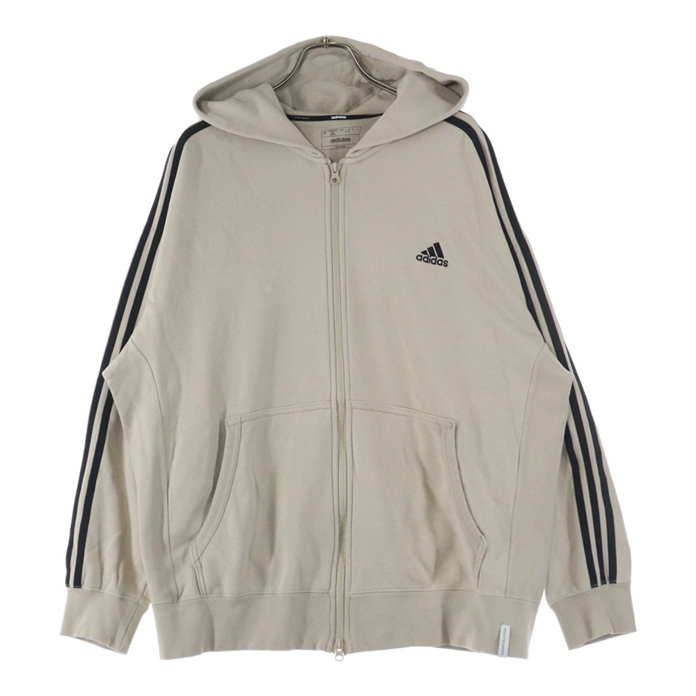 adidas アディダス エッセンシャルズ プラス ルーズフィット スリーストライプス フレンチテリー スウェット パーカー ベージュ JF3993拍卖