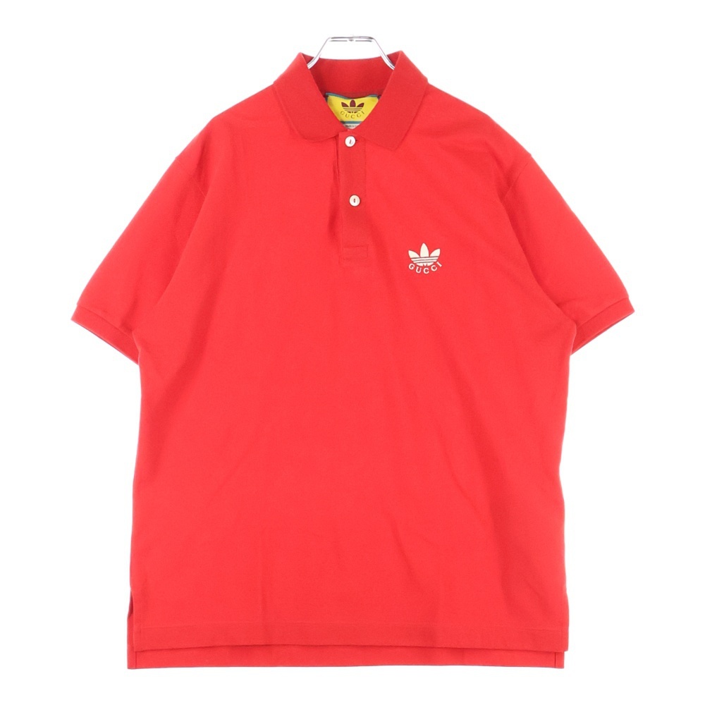 GUCCI グッチ 22AW ×adidas POLO SHIRTS アディダス ロゴ刺繍半袖ポロシャツ レッド 700497拍卖