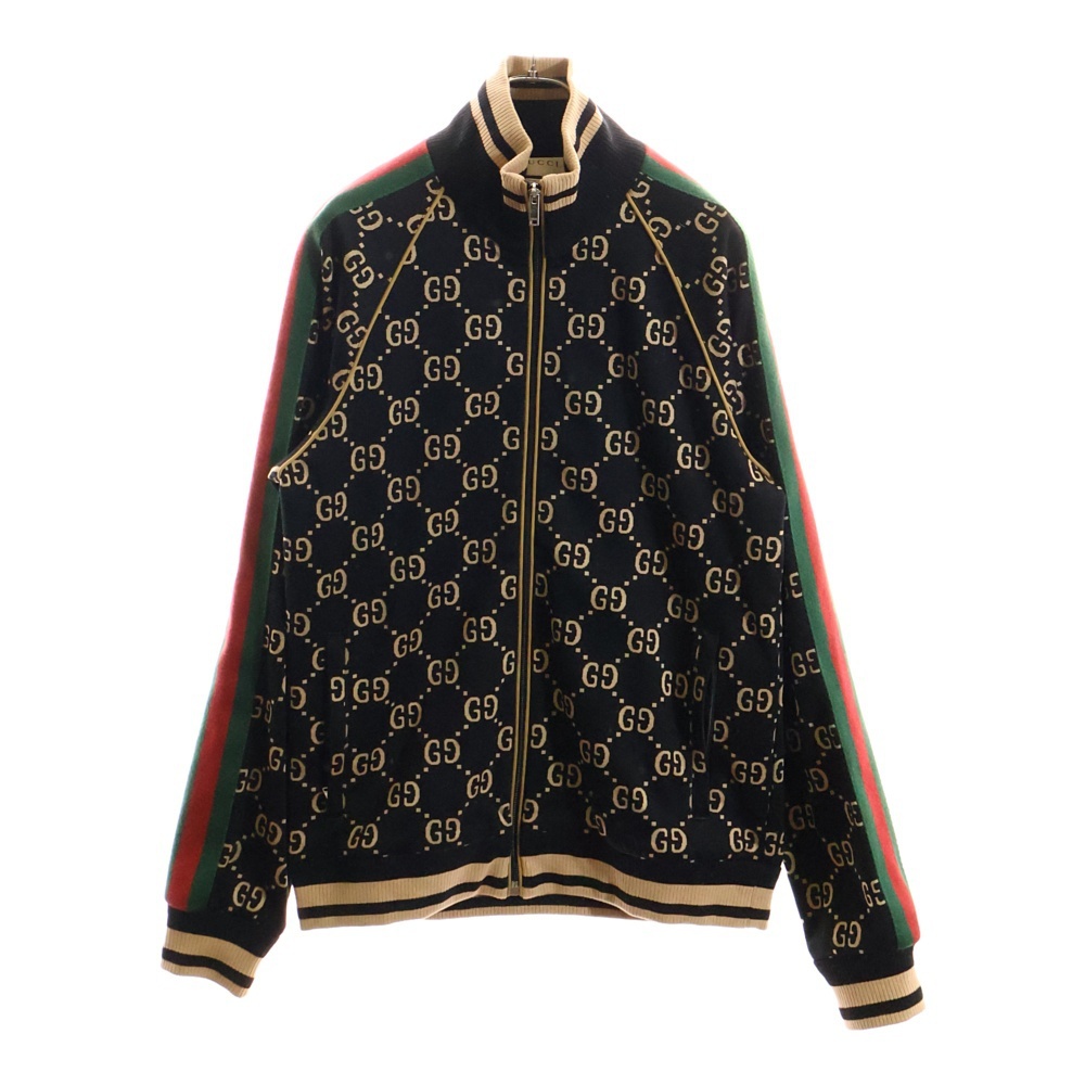 GUCCI グッチ 22AW GG総柄ジャガード シェリーライン コットンジャージ ジップアップ トラックジャケット ブラック/ベージュ 695955拍卖