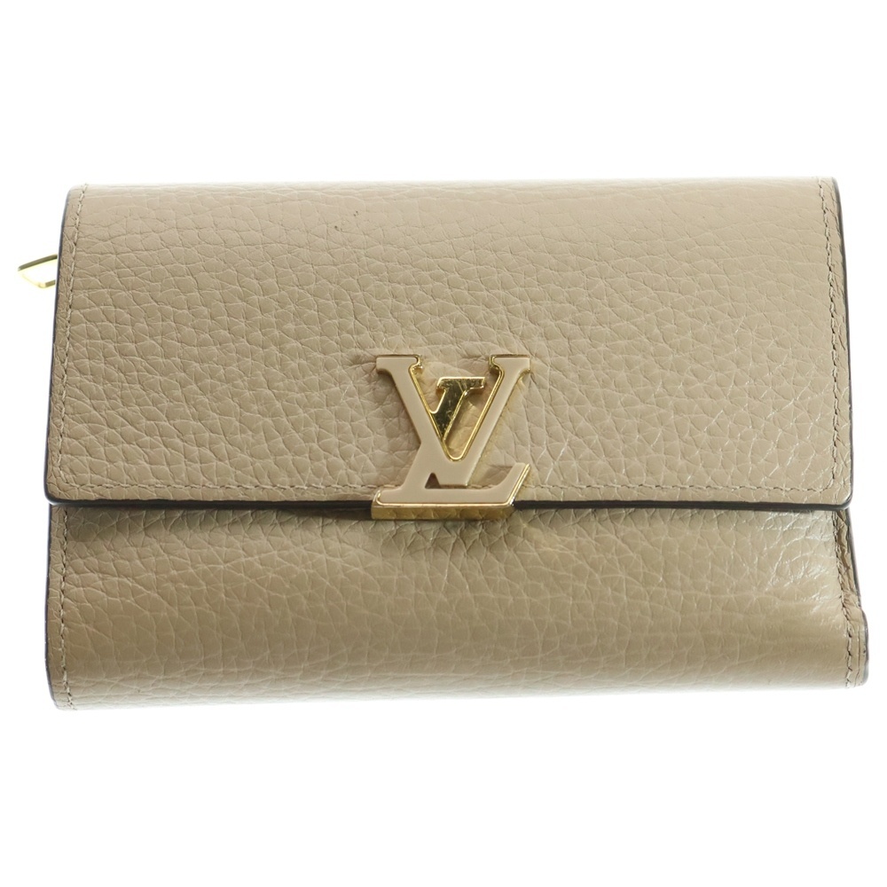 LOUIS VUITTON ルイヴィトン ポルトフォイユ カプシーヌ コンパクト ウォレット 三つ折り財布 レディース ベージュ M62159 RFID拍卖