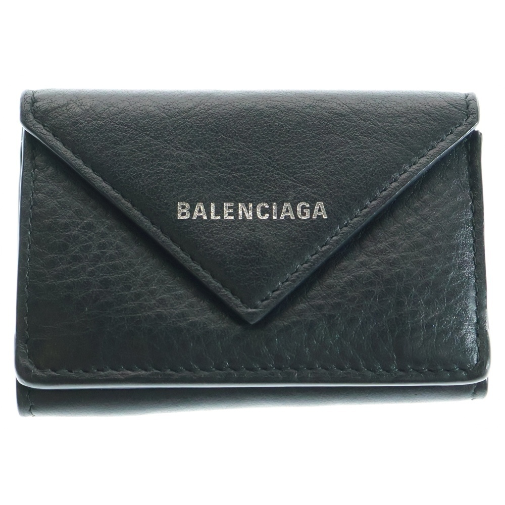 BALENCIAGA バレンシアガ PAPER ZA MINI WALLET ペーパー ザ ロゴデザイン ミニウォレット 3つ折り財布 ブラック 391446拍卖