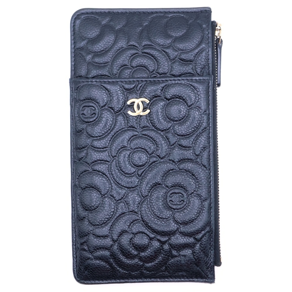 CHANEL シャネル カメリア キャビアスキン カードケース ブラック レディース拍卖