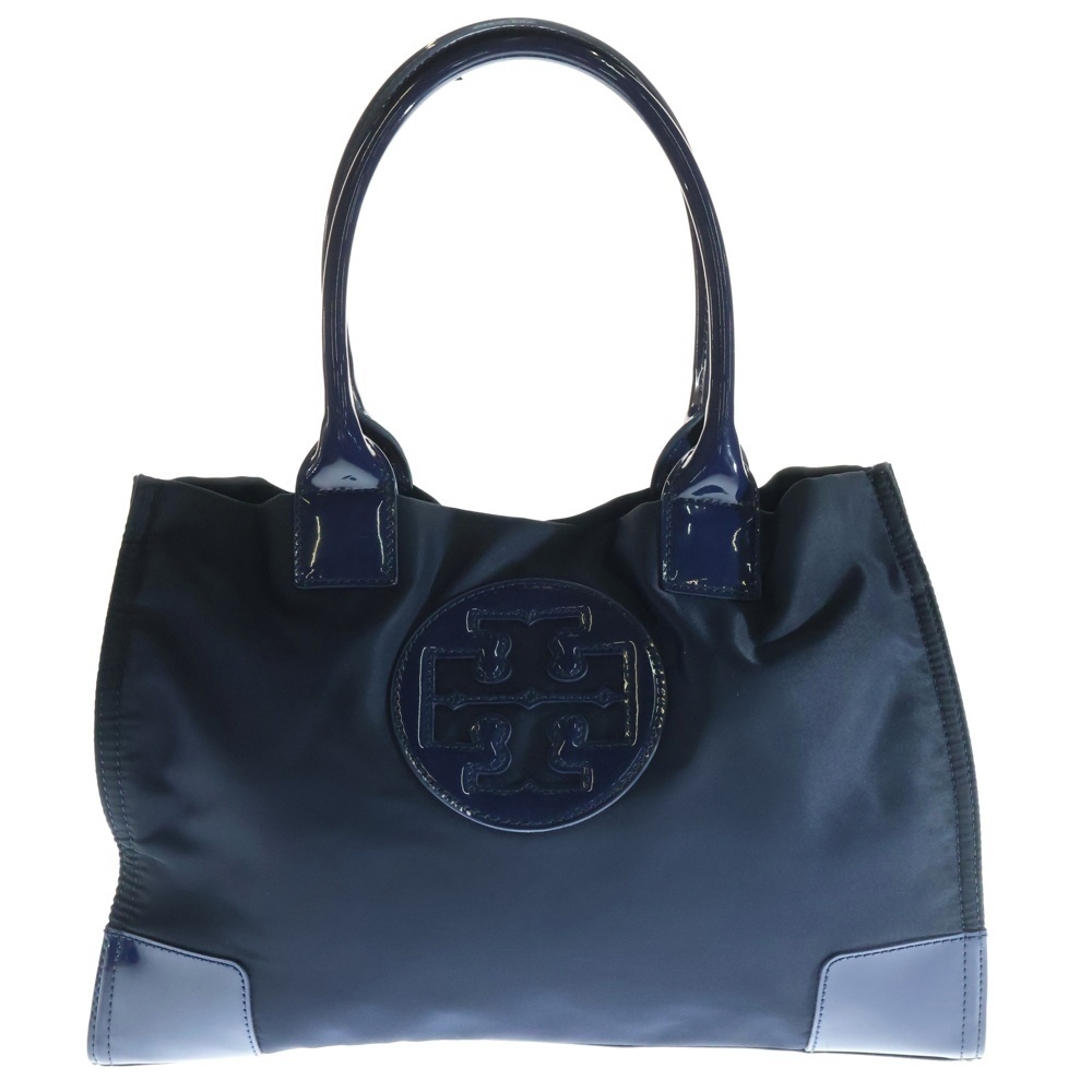 TORY BURCH トリー バーチ パテントレザー ワッペンロゴ ナイロン ハンド トートバッグ ネイビー拍卖