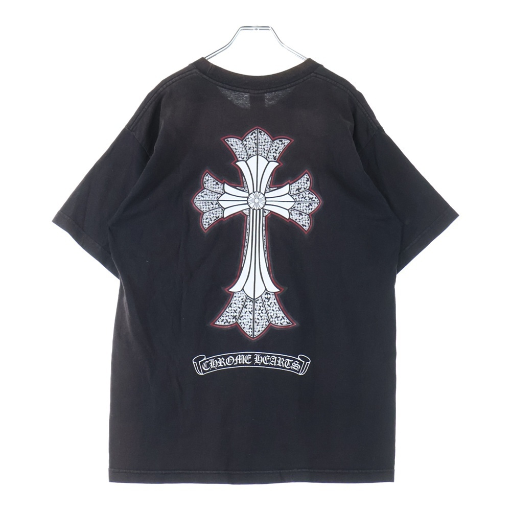 CHROME HEARTS クロムハーツ OLD オールドモデル ネックロゴ ダブルCHクロスプリント 半袖Tシャツカットソー ブラック拍卖