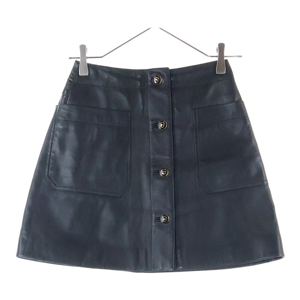 Christian Dior クリスチャンディオール CDロゴボタン ラムスキン レザー タイト ミニスカート レディース ブラック 125J31AL015拍卖