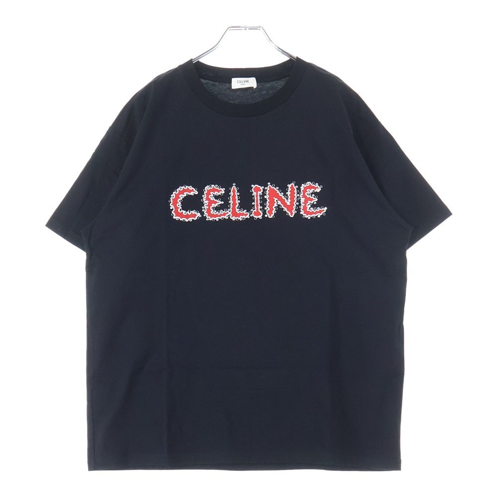 CELINE セリーヌ Logo Studs S/S Tee ロゴスタッズ 半袖Tシャツ ネイビー/レッド 2X49F671Q拍卖