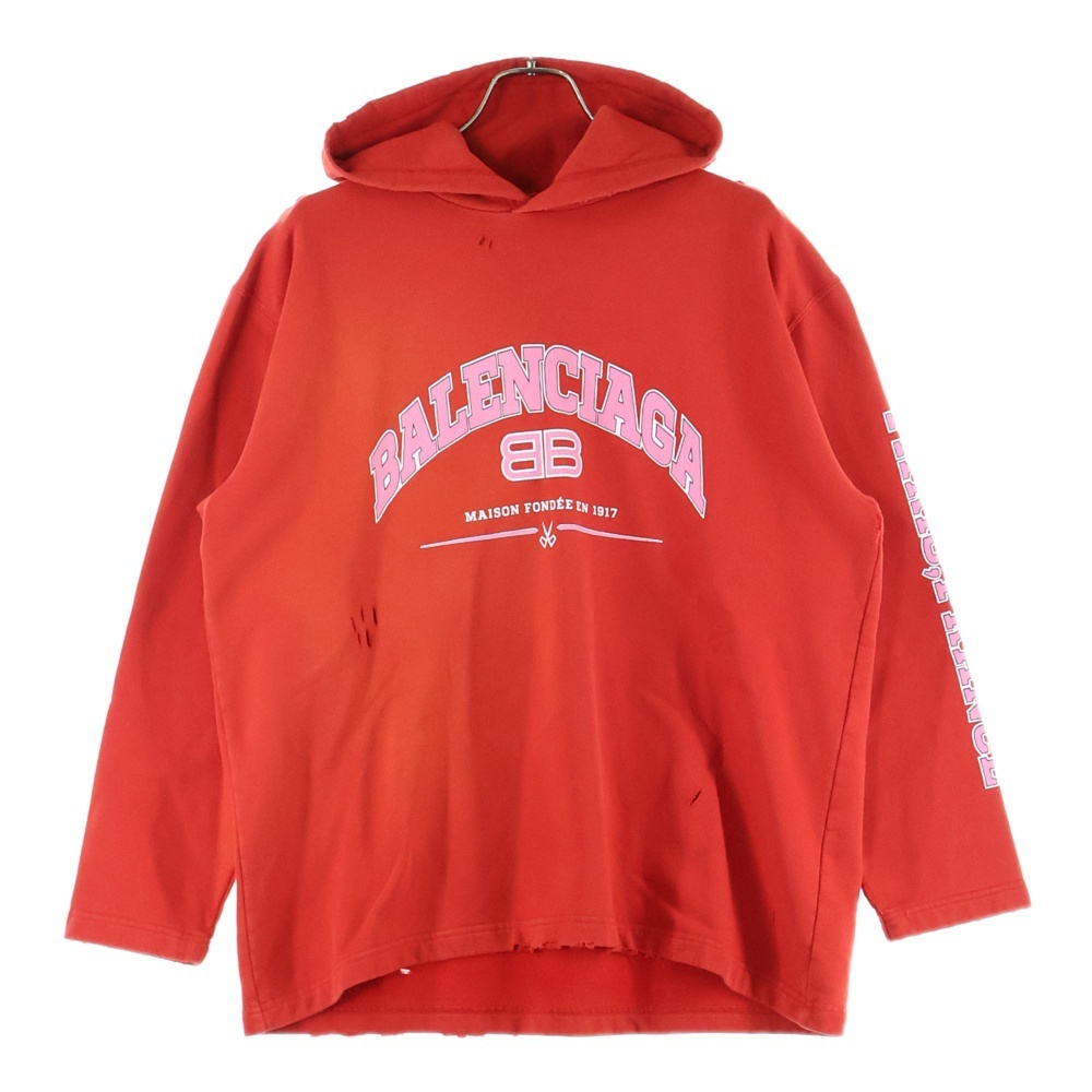 BALENCIAGA バレンシアガ TLVJ3 MAISON ワイド フィット プルオーバー パーカー レッド 674986拍卖