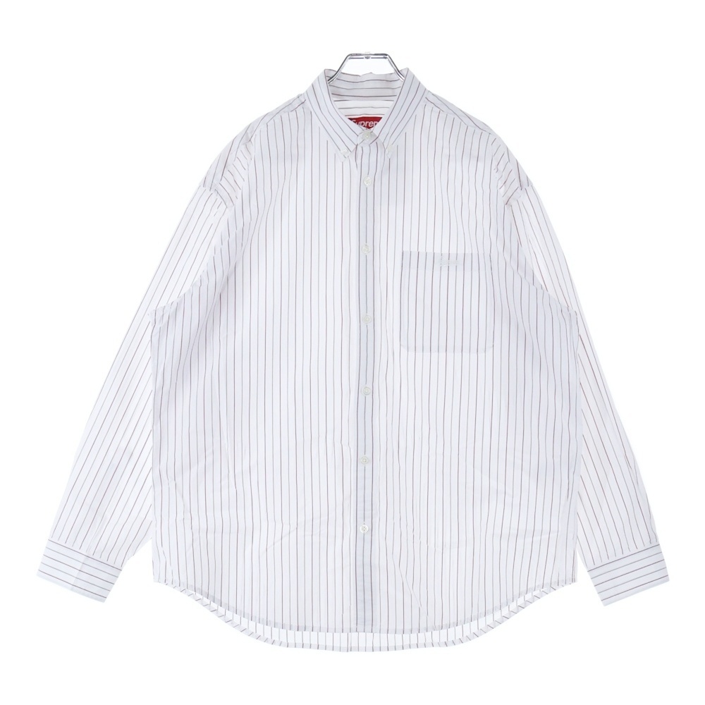 SUPREME シュプリーム 24AW Loose Fit Stripe Shirt ルーズフィット ストライプ 長袖シャツ ホワイト拍卖