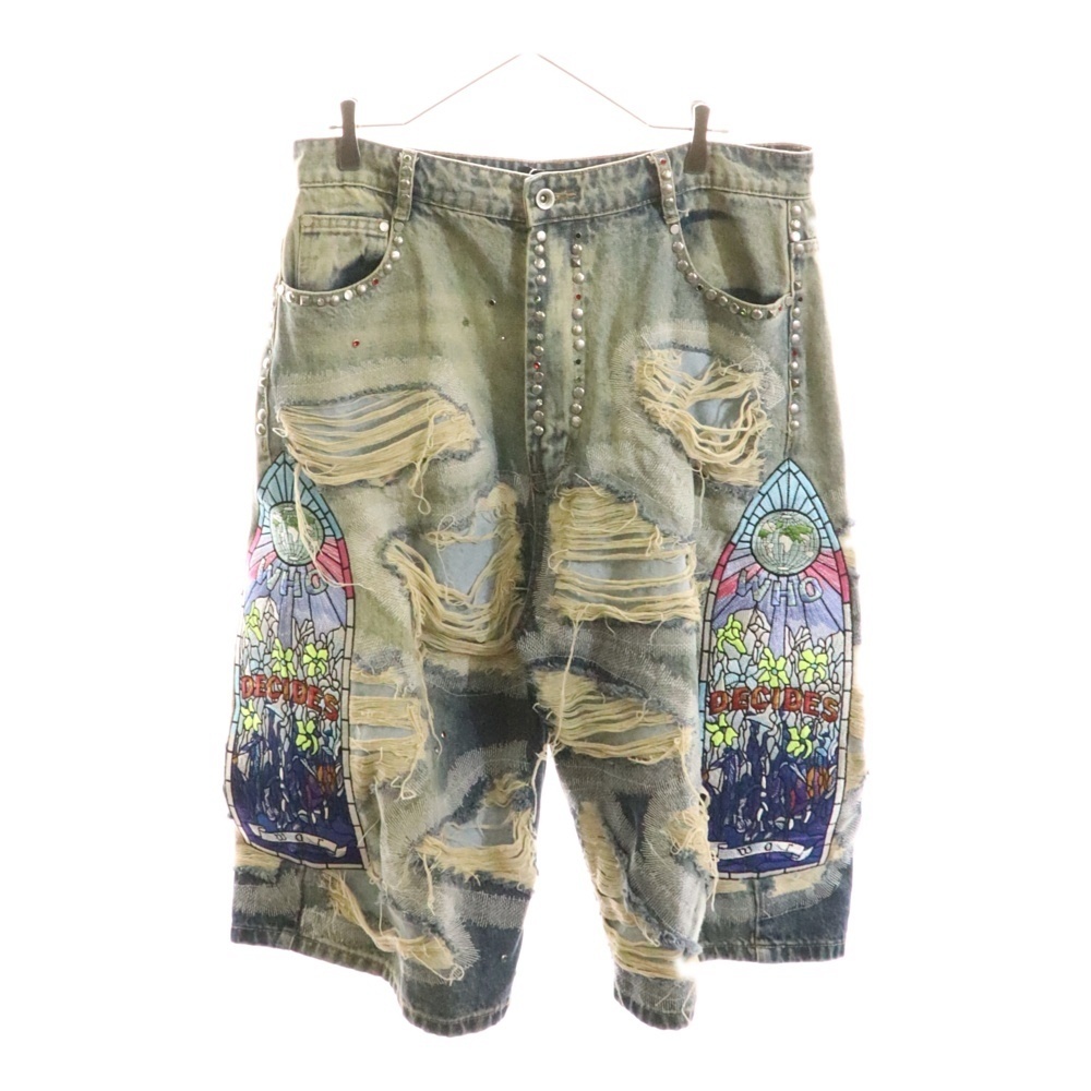 WHO DECIDES WAR Chrome Stud Embroidered Short クロム スタッド ショーツ ハーフパンツ インディゴ拍卖