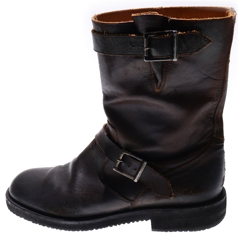 Maison Martin Margiela メゾンマルタンマルジェラ クラッシュデザイン レザー エンジニアブーツ ブラウン拍卖