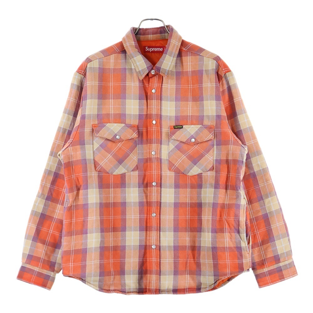 SUPREME シュプリーム 24AW Quilted Plaid Shirt キルティング プレイド中綿長袖シャツ オレンジ拍卖