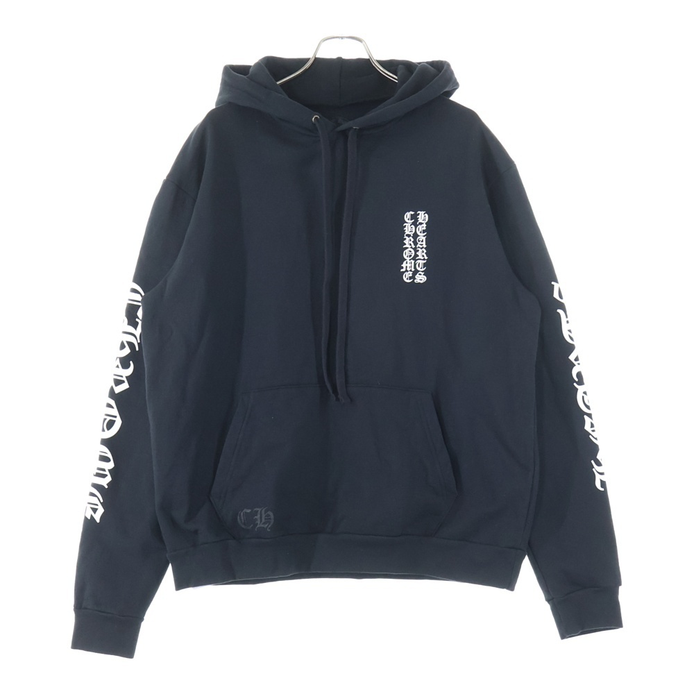 CHROME HEARTS クロムハーツ SWTSHRT PLVR 袖英字プリント プルオーバーパーカー フーディ ブラック拍卖