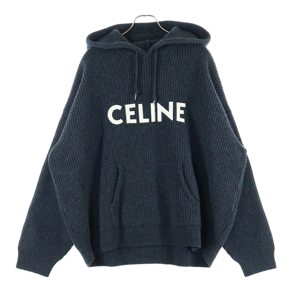 CELINE セリーヌ Logo Knit Pullover Parka ロゴニット プルオーバーパーカー チャコールグレー 2A85W423P拍卖