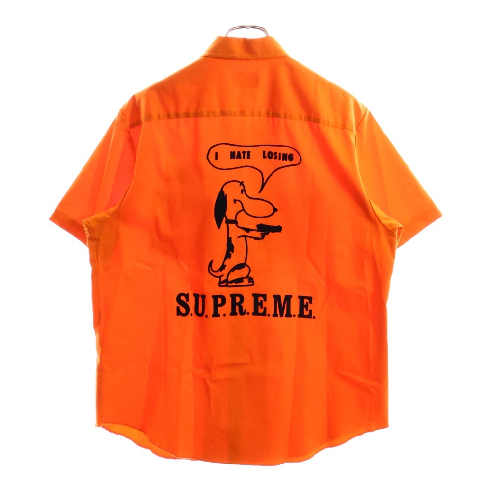 SUPREME シュプリーム 21SS Dog S/S Work Shirt バックドッグプリント コットンポリ ワーク半袖シャツ オレンジ拍卖
