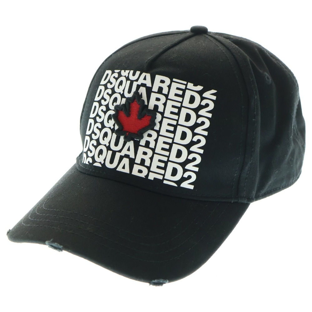 DSQUARED2 ディースクエアード クラッシュ加工 マルチロゴ ベースボールキャップ 帽子 ブラック拍卖