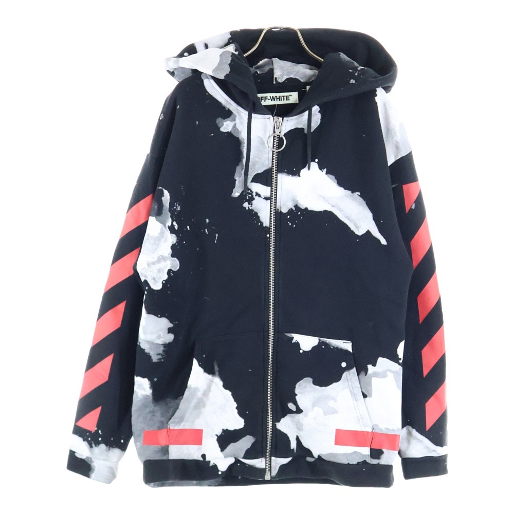 OFF-WHITE オフホワイト 16AW WHITE LIQUID SPOTS HOODIE ホワイトリキッドスポッツフーディー ジップアップ パーカー ブラック拍卖