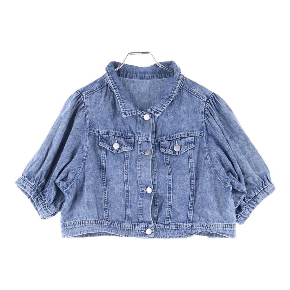 NO BRAND ノーブランド ショート丈デニム半袖シャツ ブルー レディース拍卖