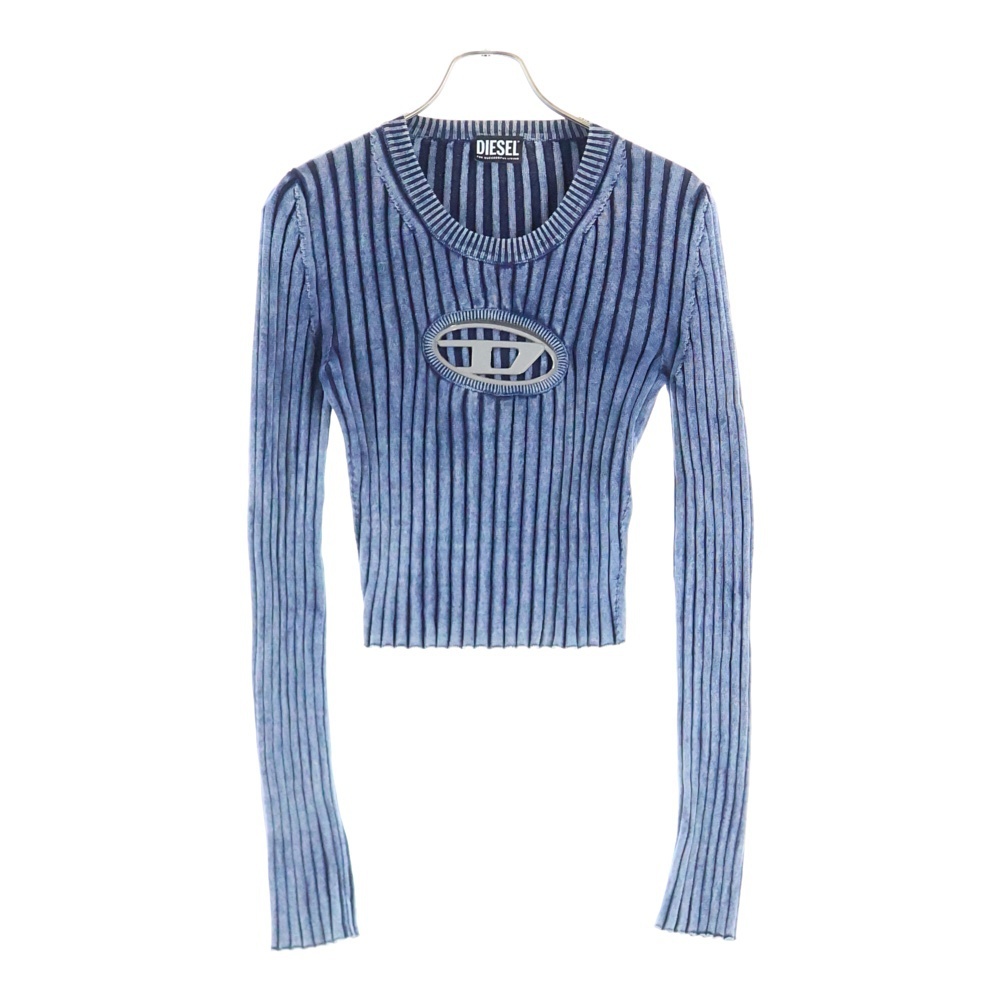 DIESEL ディーゼル M-ANCHOR Dフロントロゴ ダメージ加工 長袖ニット セーター コットン インディゴ A05768 レディース拍卖