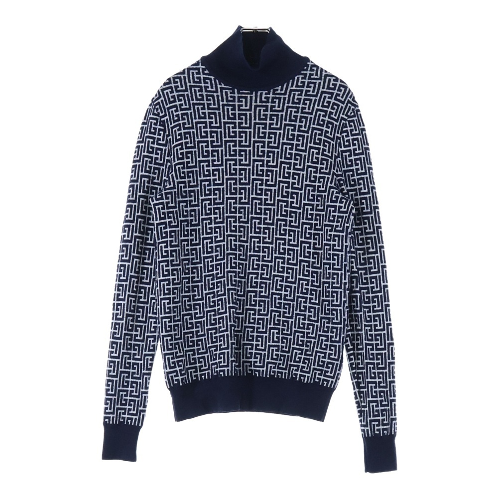 BALMAIN バルマン 総柄 タートルネック長袖ニットセーター ネイビー KF010K020拍卖
