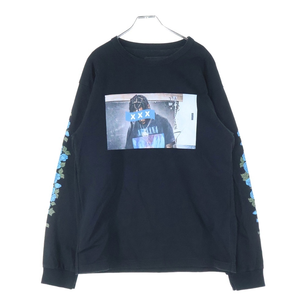 ゴッドセレクショントリプルエックス トラビススコット プリント 袖ローズ ロングスリーブ長袖Tシャツ GX-A17-1201-057 ブラック サイズM拍卖