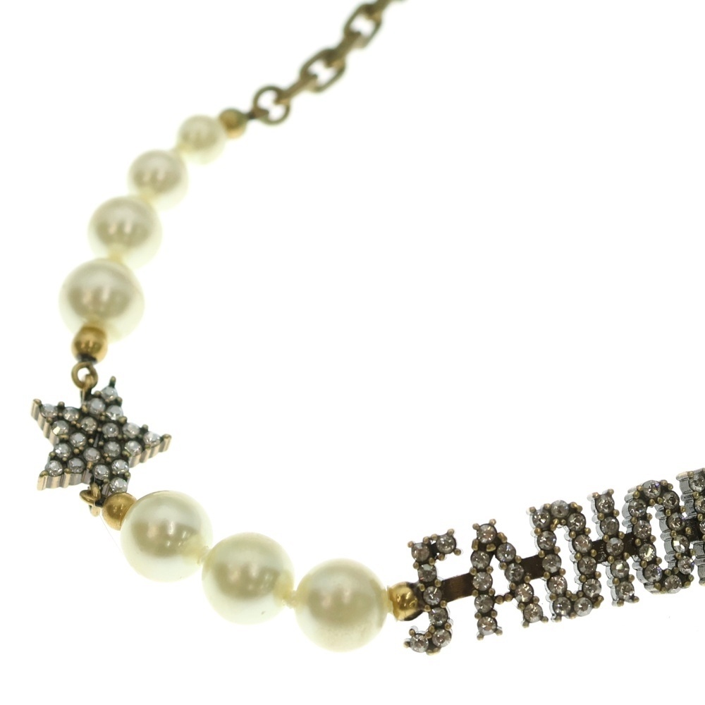 Christian Dior クリスチャンディオール ロゴ フェイクパールネックレス チョーカー ゴールド金具 ラインストーンGP拍卖