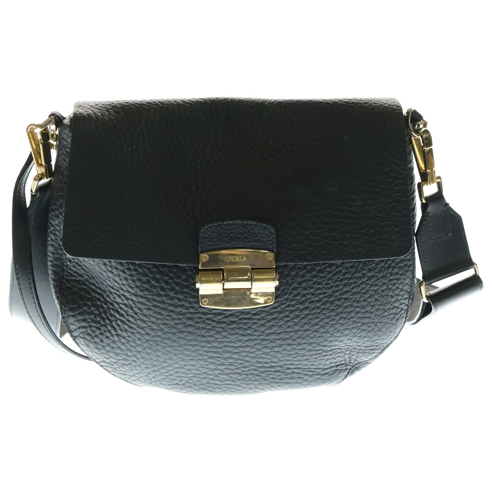 FURLA フルラ 2WAYバッグ ハンドバッグ ショルダーバッグ ショルダーポシェット ブラック レザー ゴールド金具拍卖