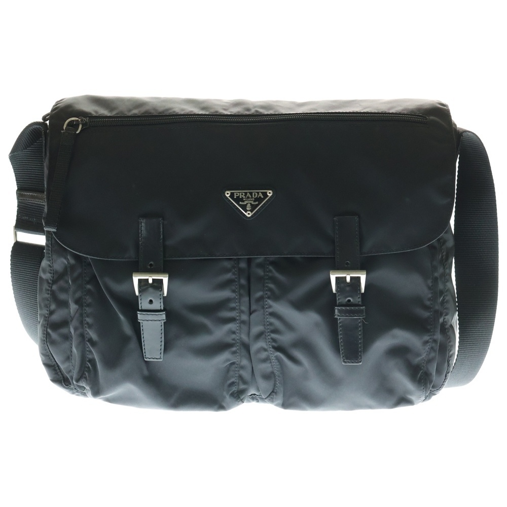 PRADA プラダ VELA トライアングルロゴ レザー切替ナイロンショルダーバッグ ブラック BT8994拍卖