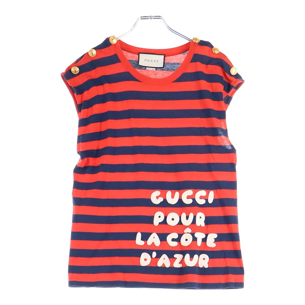 GUCCI グッチ Sleeve Less Shirt ショルダーボタン ボーダーボーダーノースリーブTシャツ レッド 572980 XJAW0拍卖