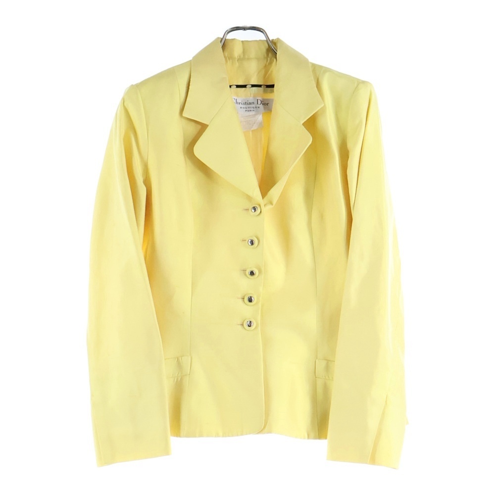 Christian Dior クリスチャンディオール コットン シルク ロゴボタン 5B テーラードジャケット イエロー レディース 7E12020096拍卖