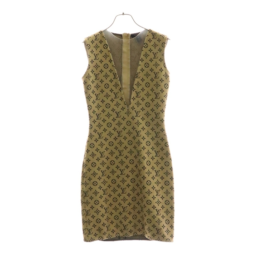 ルイヴィトン 24SS モノグラム総柄 ジャガード シースルー切り替え ノースリーブ ミディアム ワンピース レディース RW241WD DTJ FQDR33拍卖