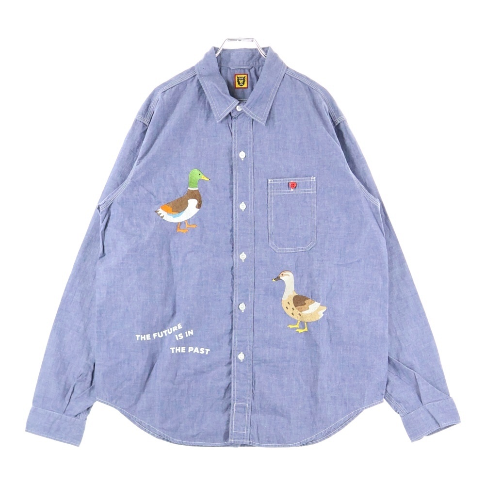 HUMAN MADE ヒューマンメイド CHAMBRAY DUCK SHIRT シャンブレー ダックパッチ 長袖シャツ ブルー HM26SH005拍卖