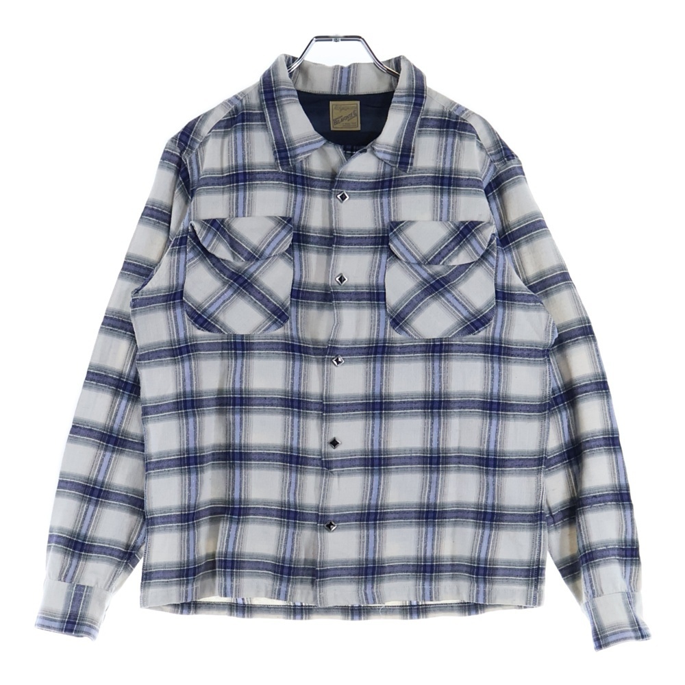 BELAFONTE ベラフォンテ オンブレ オープンカラー ネルシャツ チェック 長袖シャツ ブルー拍卖